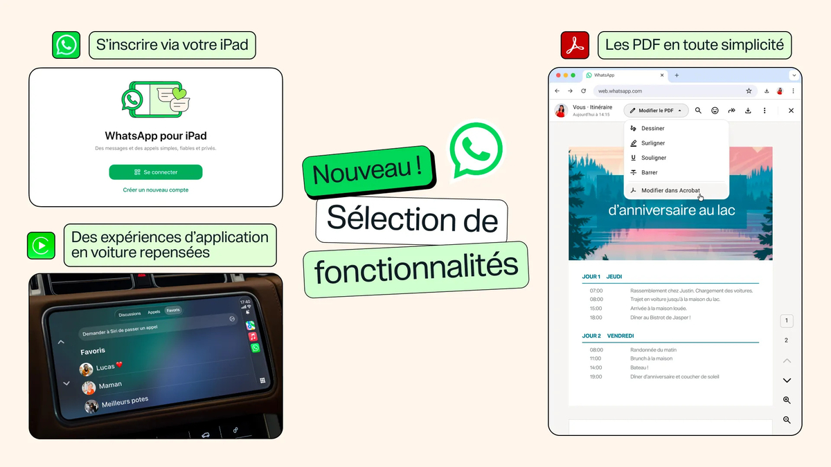Neue WhatsApp-Funktionen im Auto, auf dem iPad und im Web